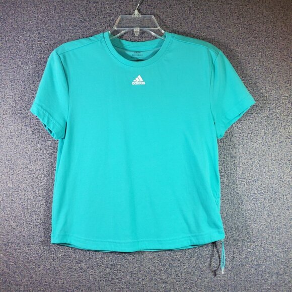 Adidas Teal Cropped Shirt with Side Drawstring Runching Size Small - Picture 1 of 4